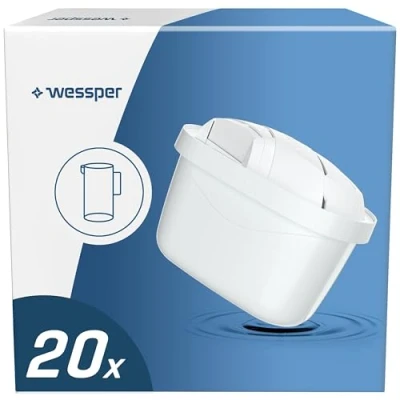 Immagine di Wessper Filtro Acqua per Caraffa, Cartucce con Carbone Attivo e Resina a Scambio Ionico, Filtri Compatibili le Caraffa Filtrante Brita Maxtra +, 20 Pezzi
