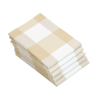 Immagine di ZOLLNER 5 strofinacci in cotone canovacci da cucina 50x70 cm aiutanti super assorbenti a quadretti beige e bianchi lavabili 60C qualità gastronomica certificato OEKO TEX (R)