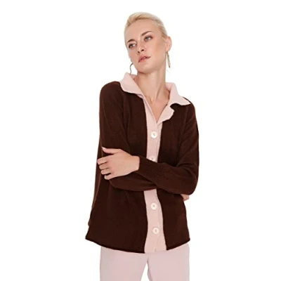 Immagine di Trendyol Donna Regular Standard Camicia Collo Maglieria Cardigan Maglione, Marrone, S