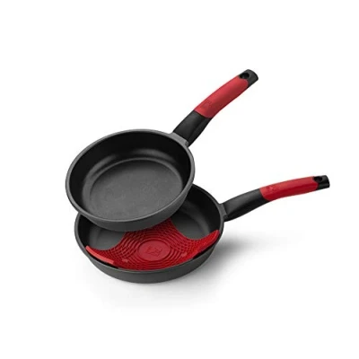 Immagine di BRA, set di padelle in alluminio pressofuso antiaderente 20 24 cm rosso [Esclusiva Amazon]