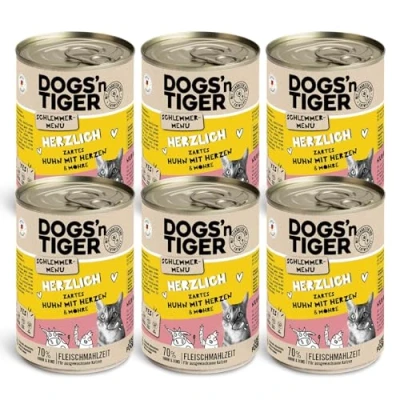 Immagine di Dogs&#039;n Tiger Herzlich, cibo umido per gatti con pollo e zucca, senza cereali, zuccheri aggiunti, coloranti artificiali, aroma conservanti, compatibilità ottimale, 400 g (confezione da 6)