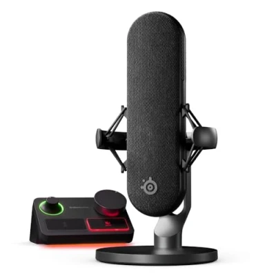 Immagine di SteelSeries Alias Pro Kit Microfono XLR + Stream Mixer Capsula 3x più grande per il gioco, lo streaming e podcasting Interfaccia USB/XLR Controlli personalizzati RGB PC singolo o doppio
