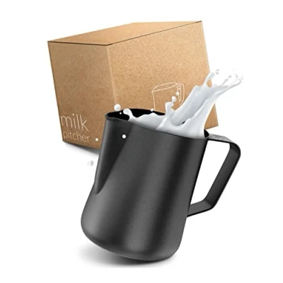 Immagine di Lambda Coffee bricco per latte acciaio inox nero 350ml schiuma di latte, art, Bollitore tazza con beccuccio lattiera piccola professionale