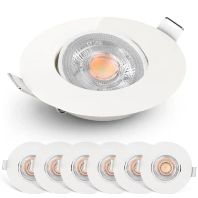 Immagine di EMOS Faretti LED da Incasso per Cartongesso dimmerabile, 230V, 4,9 W/480 lm, orientabile a 50, Bianco caldo 2700k, Set di 6 Soffitto interni, Rotondi, ultra sottile,