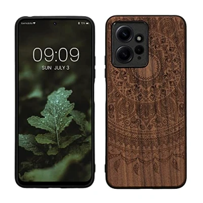 Immagine di kwmobile Custodia Compatibile con Xiaomi Redmi Note 12 (4G) Cover Back Case in Legno Bumper Silicone TPU Sole indiano marrone scuro