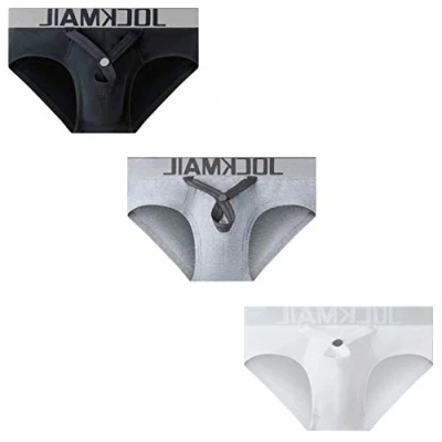 Immagine di JOCKMAIL 3 pz/confezione da uomo slip in cotone intimo con cintura jock biancheria intima proiettili anello separato, nero + grigio bianco., L