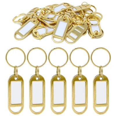Immagine di Kahns Trade Targhetta Portachiavi in Metallo con Etichetta personalizzata, Targhette resistenti Anello per Chiavi, Bagagli e Animali domestici (2 pz)
