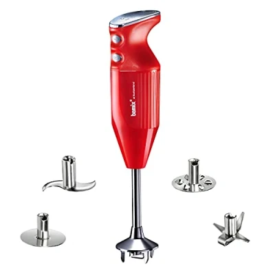 Immagine di bamix Frullatore a immersione M350 MAXX incl. lama multiuso, per carni e verdure, frusta, frullino in acciaio inox, 350 watt, 2 velocità, Made Switzerland, Rosso/cromo