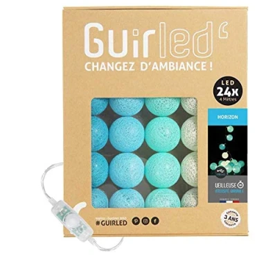 Immagine di GuirLED Guirlanda luminoso a LED per batuffoli di cotone USB Luce notturna bambini 2h Alimentatore doppio 2A incluso 3 intensità 24 sfere 2,4m Horizon