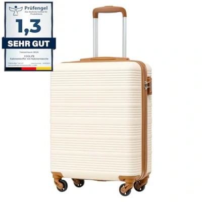 Immagine di COOLIFE EasyJet Valigia Bagaglio a mano,Valigie,Trolley,Valigia da cabina 55x40x20,Chiusura combinazione laterale con TSA (Bianco Marrone, 55x40x20)