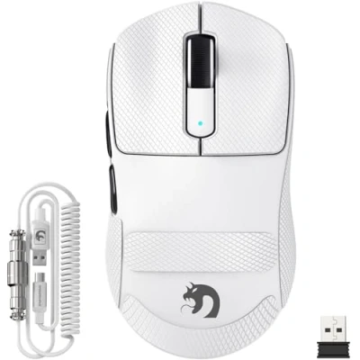 Immagine di MAMBASNAKE M3 39g SUPERLEGGERO Mouse da Gioco Wireless con Cavo a Spirale, Sensore PixArt PAW3395PRO, Fino 40000DPI, Wireless/Cablato BT/2.4G, Batteria 200 Ore, per PC/Xbox/PS/Mac (Bianco)