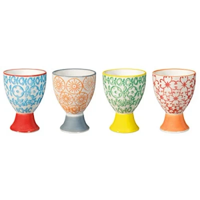Immagine di Bloomingville Portauovo Carla Express con Motivo in gres colorato Ø 5 x H 7 cm, Rosso Blu Verde Arancia, Ceramica Gres, Set da 4