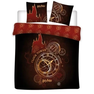 Immagine di Parure da letto matrimoniale Harry Potter Clock Tower, copripiumino 2 persone 240 x 220 cm + federe 65 cm, in policotone