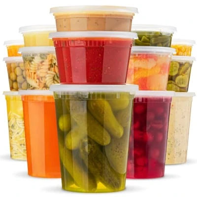 Immagine di contenitori per alimenti con coperchio, confezione da 15, 3 misure 20, 40 e 907 ml, in plastica gastronomia coperchi, adatti zuppe preparati a microonde, freezer