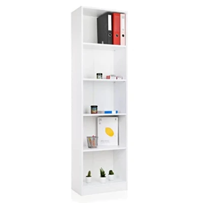 Immagine di ADGO R50 Libreria con scomparti 50x30x181 cm, armadietto sottile, scaffale aperto, per ufficio, scaffalatura, libreria, mobili da divisorio (bianco)