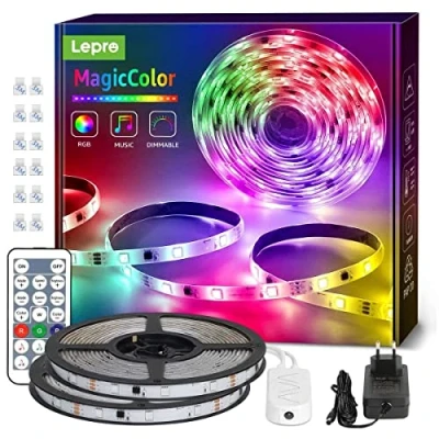 Immagine di Lepro Striscia LED 10 Metri MagicColor, RGB Sync con Musica e 8 Modalità, Strisce Musicale Telecomando, 2 Tipi di Controllo, Cambio Colore per Casa, Bar, Festa (5M*2)
