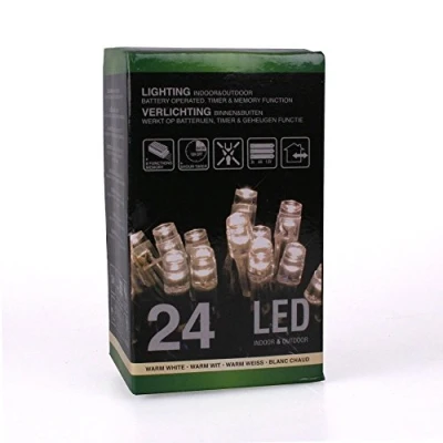 Immagine di Style casa Luci di Natale 24 LED, lunghezza 1,8 m, 50 centimetri batteria cavo alimentazione 3x AA per uso esterno con il temporizzatore 6H / 18H e controller a 8 funzione la memoria in scatola colore, bianco caldo 007 415
