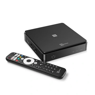 Immagine di TELE System ON T2 HD: Decoder digitale terrestre Android TV, Smart TV Upgrade, Tuner DVB HEVC HDR10+HLG, HDMI, SCART Adapter Incluso Certificato Google