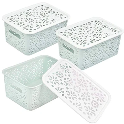Immagine di DODUOS 3 pezzi Cestello Portaoggetti in Plastica Multiuso Cesto con Coperchi Impilabile Cestino dell&#039;organizzazione per Cucina, Bagno, Cosmetici