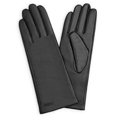 Immagine di Navaris Guanti Capacitivi Touch Screen Donna in Pelle Lunghi Imbottitura Cashmere Lana Nappa Display Smartphone Tablet Nero