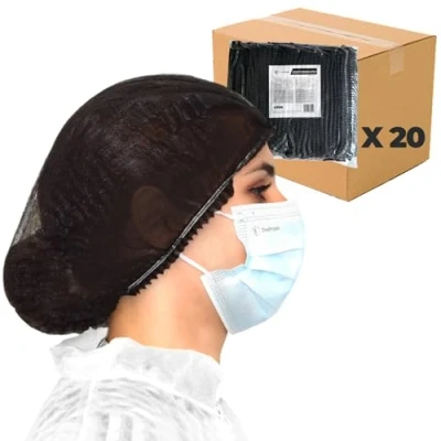 Immagine di OneProtek 100 Cuffie monouso TNT per capelli Nero Cuffia modello Plissè Copricapo usa e getta non tessuto traspirante (20)