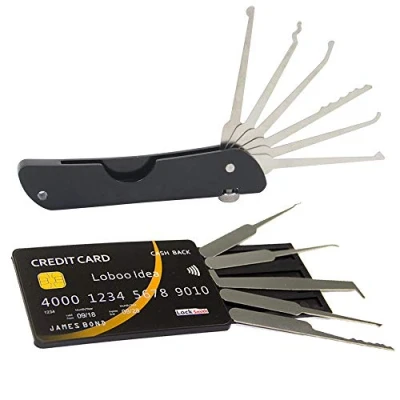 Immagine di Loboo Idea Pocket Set di serrature pieghevoli multitool con Kit strumenti prelievo della serratura carta credito, Mini Lockpick/Fabbro Tool per principianti e fabbri