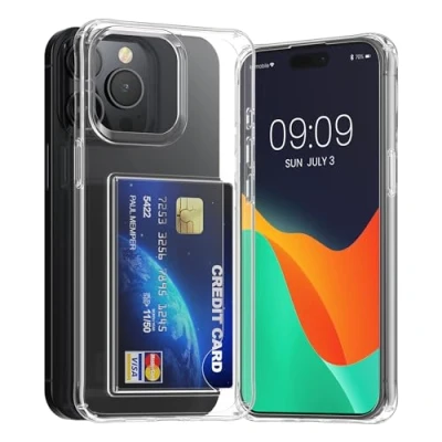 Immagine di kwmobile Custodia Trasparente Compatibile con Apple iPhone 15 PRO Max Cover Retro in PC e Paraurti TPU Morbido Case Antiurto Porta Carte di Credito