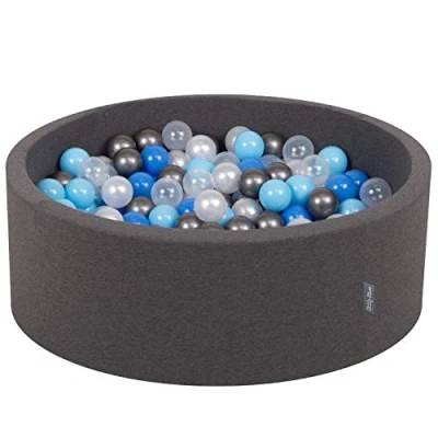 Immagine di KiddyMoon 90X30cm/300 Palline ∅ 7CM Piscina di Colorate per Bambini Tondo Fabbricato in EU, Grigio Sc:Perla/Blu/Azzurro/Trasparente/Argento