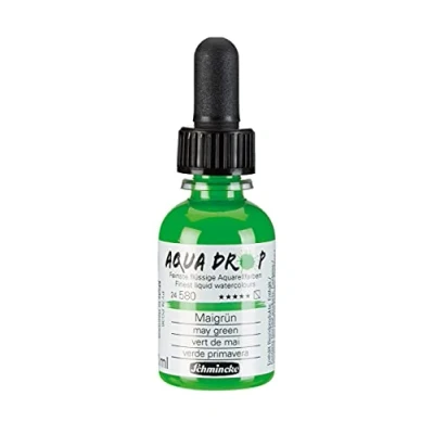 Immagine di Schmincke AQUA DROP, verde primavera, flaconcino con pipetta, 30 ml,24580034, acquarelli liquidi, urban sketching, calligrafia, handlettering