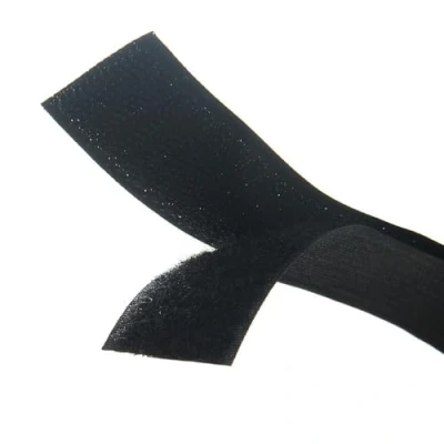Immagine di Set di nastro nero da cucire con gancio e anello retro non adesivo, chiusura in tessuto nylon, 5 cm 1 m