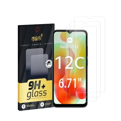 Immagine di UNO&#039; Pellicola proteggi schermo per XIAOMI REDMI 12 C (6,71&quot;), in vetro temperato 9H, copertura completa con bordi curvi, ultra resistente, trasparente, antigraffio, anti impronte, senza bolle.