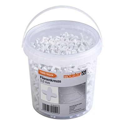 Immagine di Meister 4427100 croce per piastrelle, 3,0 mm, pratico set da 1600 pezzi, in robusto polipropilene, accessori ausilio la posa delle fughe, colore: Bianco