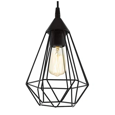Immagine di EGLO lampada a sospensione Tarbes, uno punto luce vintage, in stile retrò, acciaio, plastica, nero, E27, diametro di 17,5 cm