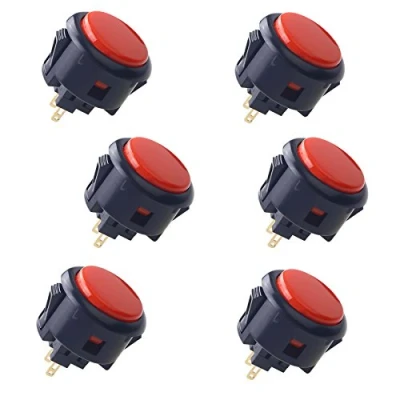 Immagine di Sanwa 6 pezzi OBSF 30 Pulsante originale 30mm per videogioco Arcade Jamma e console di gioco con joystick (Nero &amp; Rosso) S@NWA