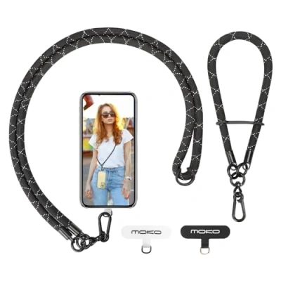 Immagine di MoKo Cordino per Telefono, Regolabile Cellulare, Universale a Tracolla e Cinturino da Polso, x 1, Polso Toppa 2, Nero