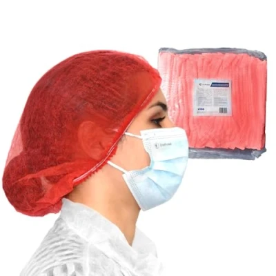 Immagine di OneProtek 100 Cuffie monouso TNT per capelli rosso Cuffia modello Plissè Copricapo usa e getta non tessuto traspirante (1)