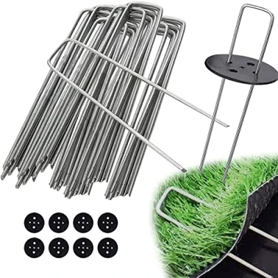 Immagine di Ediesi, Picchetti Giardino, Telo Pacciamatura, 50 Unità + 8 Rondelle, 150x30x3mm, Da Campeggio, Tenda, in Acciaio, Erba Artificiale, Fissaggio per Campeggio (50)