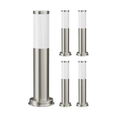 Immagine di ledscom.de 5 pz. luce di sentiero/bitta luminosa/luce da giardino PORU per esterni, IP44, 39 cm, acciaio inox, 1x E27 max. 40W
