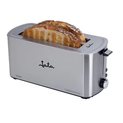 Immagine di Jata TT1046 Tostapane a bocca larga Inox, Due slot da 255 mm x 40 mm, 5 posizioni di tostatura, centraggio automatico del pane, corpo tocco freddo, sbrinamento, raccogli briciole, mantiene il calore,