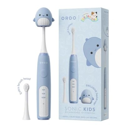 Immagine di Ordo Squishmallows Spazzolino da denti elettrico sonico per bambini, ricaricabile, 3 modalità di spazzolatura, batteria 5 settimane, testina extra inclusa, regalo bambini dai 4 anni in su,