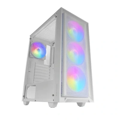 Immagine di MARSGAMING MC AIR, Case Gaming ATX, 4x Ventole FRGB Rainbow 120mm, Pannello Frontale Mesh, Finestra Laterale in Vetro Temperato, Semitorre PC Doppia Camera, Supporto Raffreddamento a Liquido, Bianco