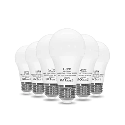 Immagine di LUTW Lampadine LED E27 Luce Calda, 12W Equivalenti a 100W, Lampadina Bianca Calda 3000K, 1200 Lumen A60 Risparmio Energetico Super Luminosa, Non Dimmerabile, Pacco da 6