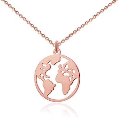 Immagine di Collana da donna con globo terrestre Rosa Impermeabile regolabile in acciaio inox ciondolo a forma di mappa del mondo