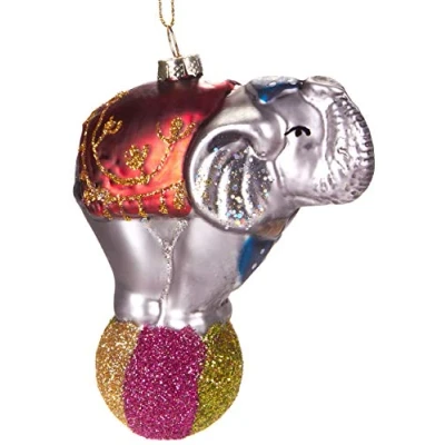 Immagine di Brubaker Circo Elefante su Palla Colorata di Natale in Vetro Dipinto a Mano Bocca Soffiata Decorazione Albero Figure Buffa Ciondolo 11 cm