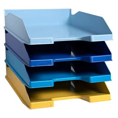Immagine di Exacompta Rif. 113202SETD Set di 4 cestini per posta COMBO MIDI Bee Blue dimensioni 34,6 x 25 24,3 cm documenti in formato A4+ certificato angelo blu colori assortiti