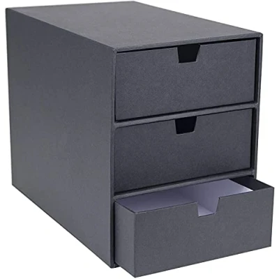 Immagine di Bigso Box of Sweden Cassettiera da scrivania per documenti e materiale ufficio Organizer con 3 cassetti tavolo in cartone carta grigio scuro