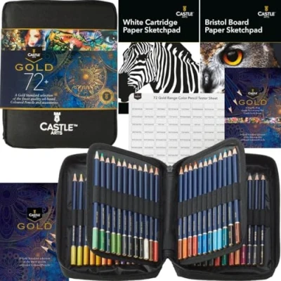 Immagine di Castle Art Supplies Set di 72 Matite Colorate Qualità Oro con Extra Anime a Base d’Olio Più Appuntite e Resistenti alla Rottura Per Artisti Adulti Coloristi In una Custodia Cernierata
