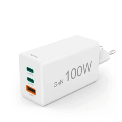Immagine di Hama Caricatore rapido GaN, 2x USB C PD, 1x A Q (100 W), per dispositivi mobili, Bianco