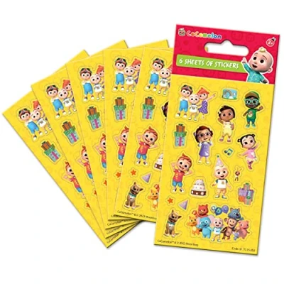 Immagine di Paper Projects CoComelon Adesivi per sacchetti feste (6 fogli), prodotto con licenza ufficiale, perfetti come o riempitivi calze, multicolore, 16 cm x 7,5