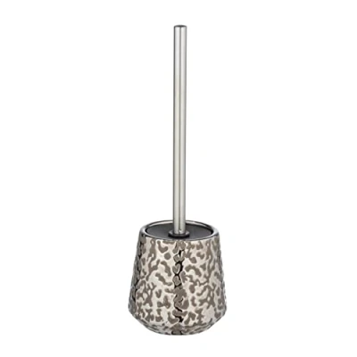 Immagine di WENKO Set WC Burgos in pregiata ceramica con brillante gioco di disegni, originale portascopino incluso scopino WC, ciuffo Ø 7,5 cm sostituibile, marrone grigio/platino 12 x 33,5